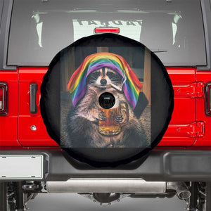 LGBTQ Pride Raccoon Rainbow Flag Spare Tire Cover Funny Drinking Beer