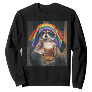 LGBTQ Pride Raccoon Rainbow Flag Sweatshirt Funny Drinking Beer