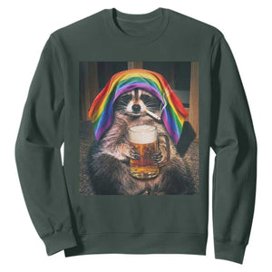 LGBTQ Pride Raccoon Rainbow Flag Sweatshirt Funny Drinking Beer