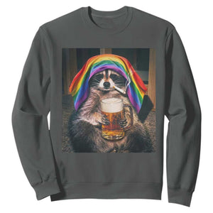 LGBTQ Pride Raccoon Rainbow Flag Sweatshirt Funny Drinking Beer