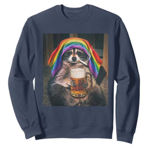 LGBTQ Pride Raccoon Rainbow Flag Sweatshirt Funny Drinking Beer