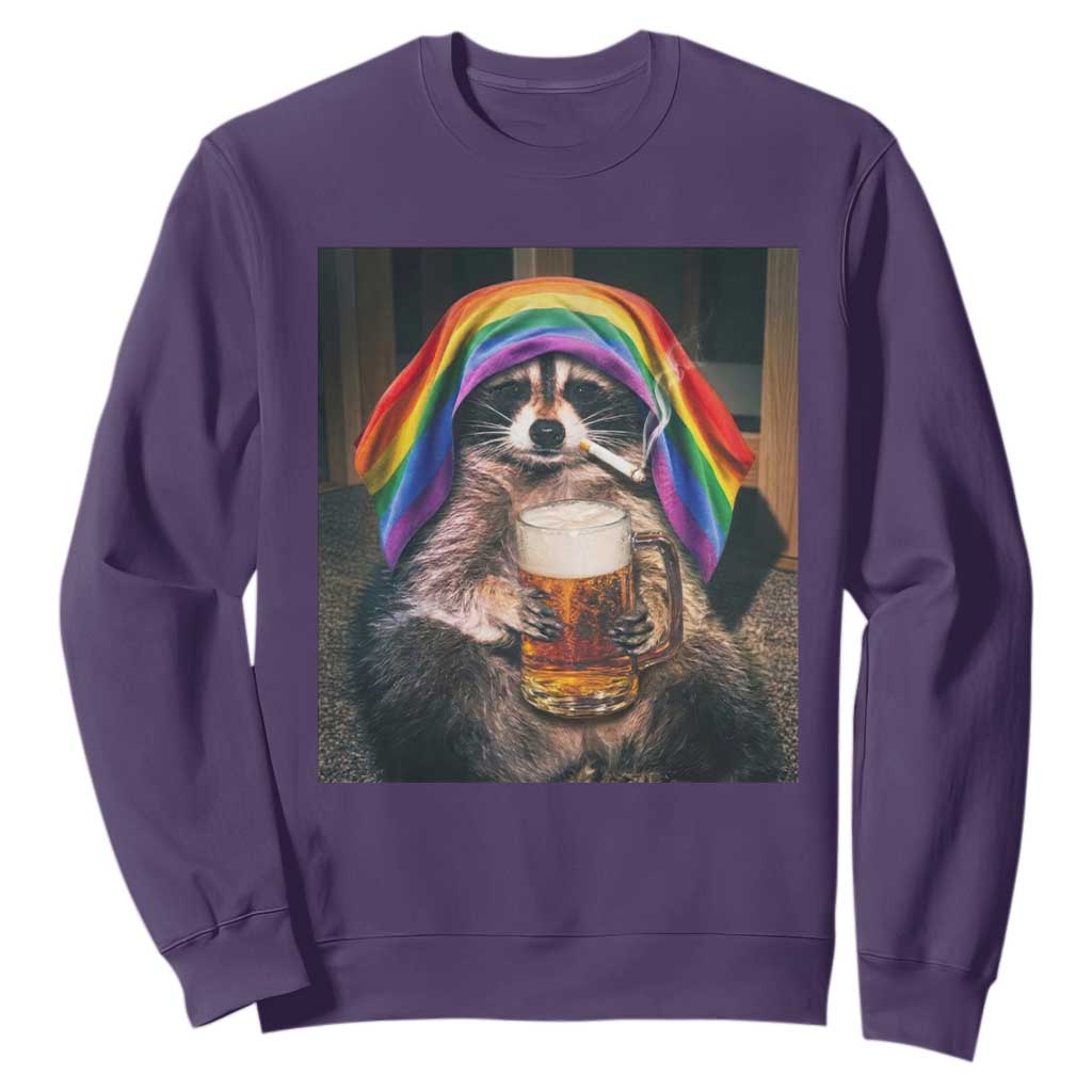 LGBTQ Pride Raccoon Rainbow Flag Sweatshirt Funny Drinking Beer