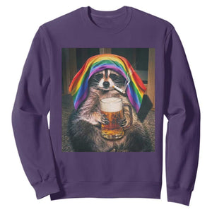 LGBTQ Pride Raccoon Rainbow Flag Sweatshirt Funny Drinking Beer