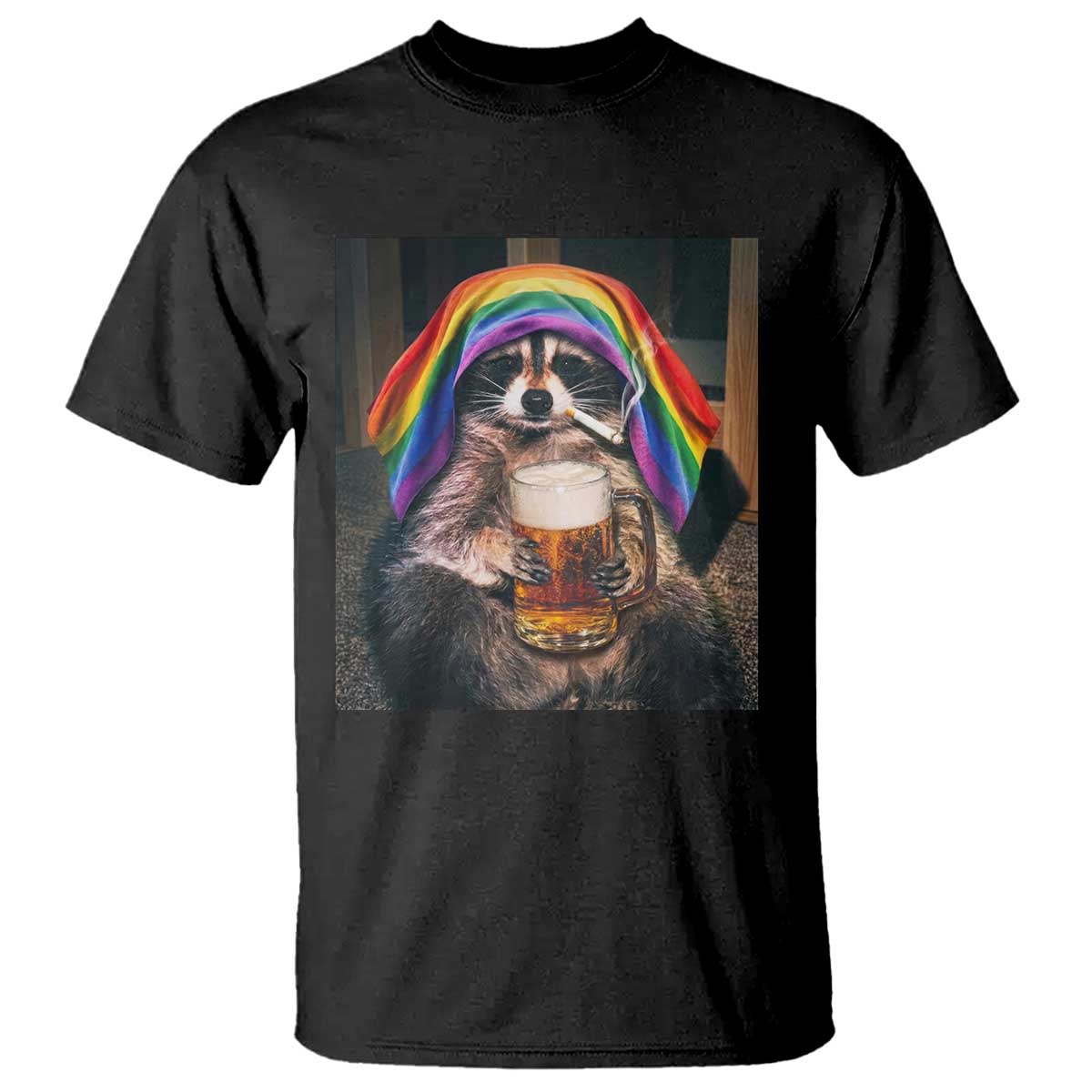 LGBTQ Pride Raccoon Rainbow Flag T Shirt Funny Drinking Beer TS14 Black Print Your Wear