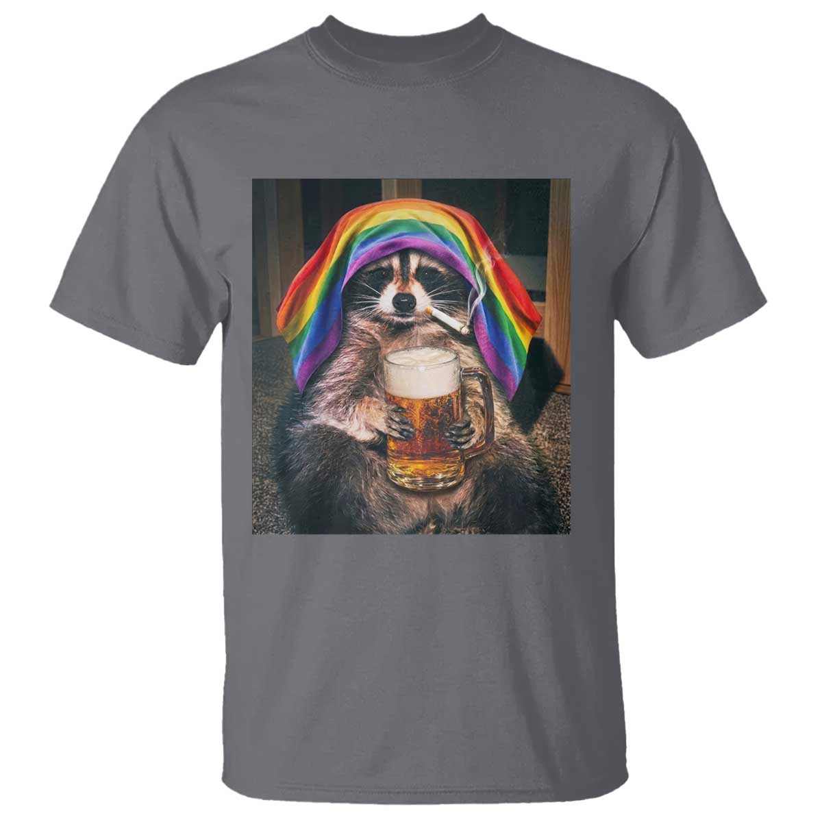 LGBTQ Pride Raccoon Rainbow Flag T Shirt Funny Drinking Beer
