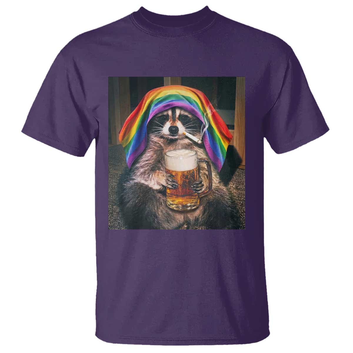 LGBTQ Pride Raccoon Rainbow Flag T Shirt Funny Drinking Beer