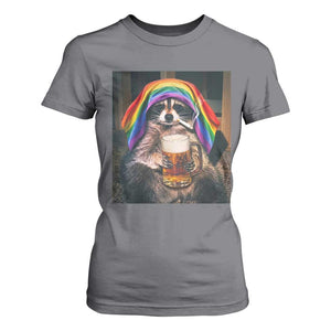 LGBTQ Pride Raccoon Rainbow Flag T Shirt For Women Funny Drinking Beer