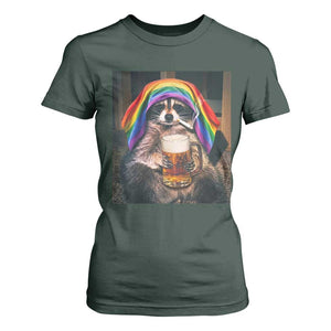 LGBTQ Pride Raccoon Rainbow Flag T Shirt For Women Funny Drinking Beer