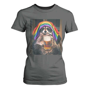 LGBTQ Pride Raccoon Rainbow Flag T Shirt For Women Funny Drinking Beer
