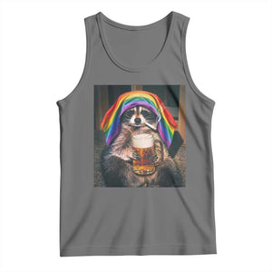 LGBTQ Pride Raccoon Rainbow Flag Tank Top Funny Drinking Beer