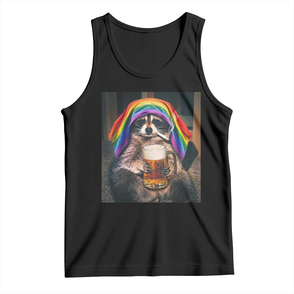LGBTQ Pride Raccoon Rainbow Flag Tank Top Funny Drinking Beer