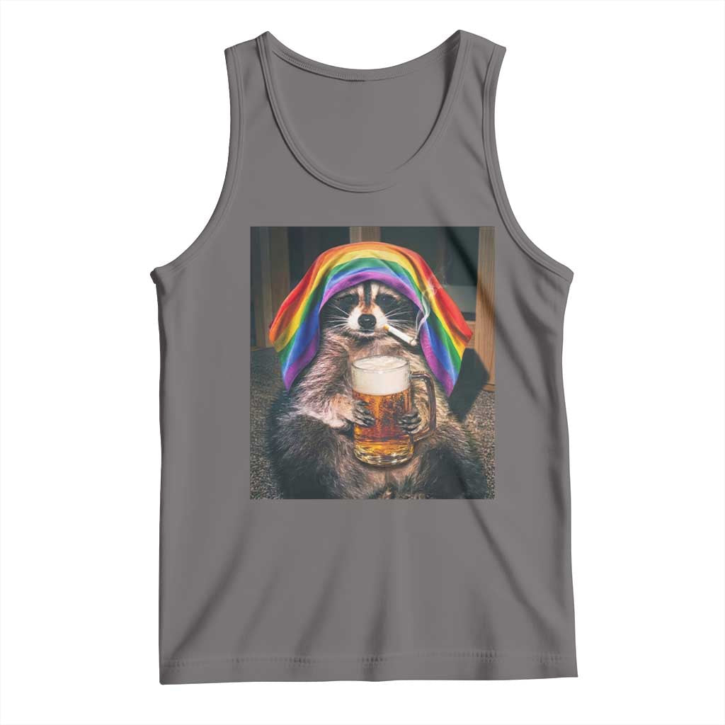 LGBTQ Pride Raccoon Rainbow Flag Tank Top Funny Drinking Beer