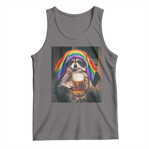 LGBTQ Pride Raccoon Rainbow Flag Tank Top Funny Drinking Beer