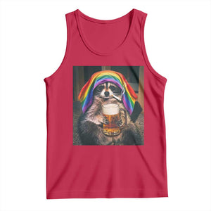 LGBTQ Pride Raccoon Rainbow Flag Tank Top Funny Drinking Beer