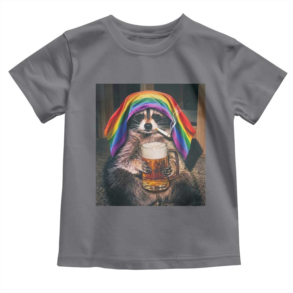 LGBTQ Pride Raccoon Rainbow Flag Toddler T Shirt Funny Drinking Beer