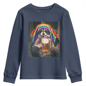 LGBTQ Pride Raccoon Rainbow Flag Youth Sweatshirt Funny Drinking Beer