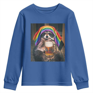 LGBTQ Pride Raccoon Rainbow Flag Youth Sweatshirt Funny Drinking Beer