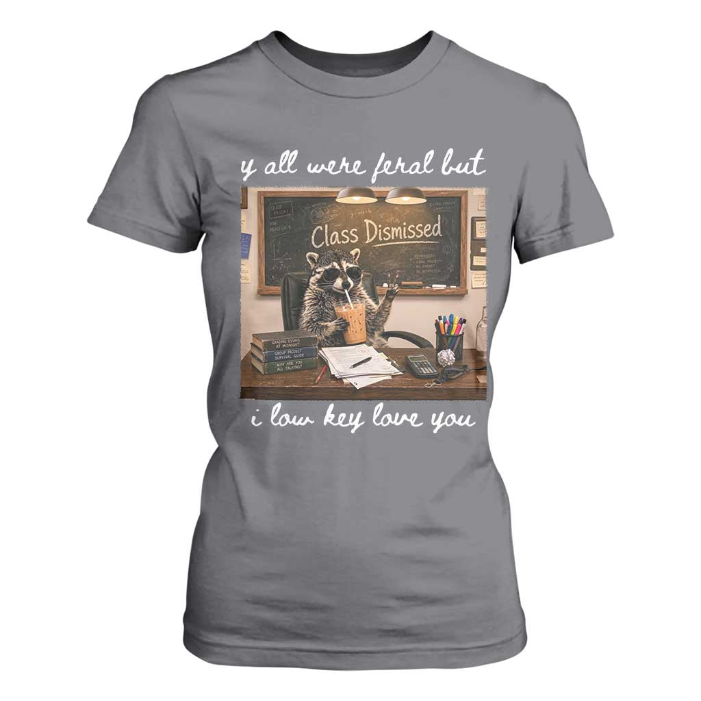 Last Day of School Teacher Feral Raccoon T Shirt For Women Funny End of Year Summer Break Gift TS14 Charcoal Print Your Wear