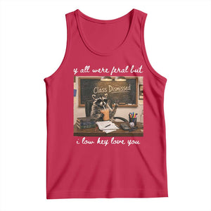 Last Day of School Teacher Feral Raccoon Tank Top Funny End of Year Summer Break Gift TS14 Red Print Your Wear