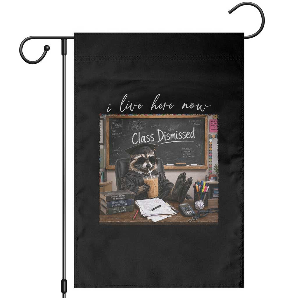 Funny Raccoon Graduation Garden Flag I Live Here Now TS14 Black Print Your Wear