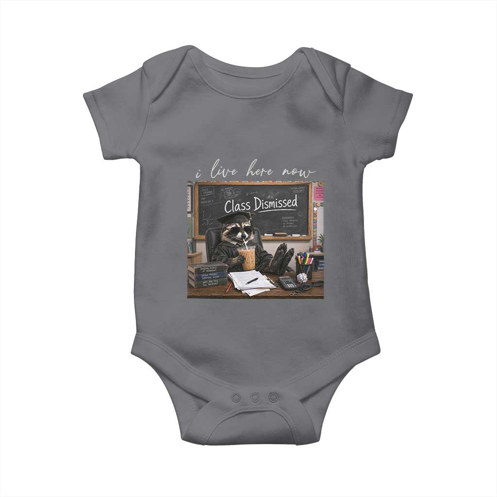 Funny Raccoon Graduation Baby Onesie I Live Here Now TS14 Charcoal Print Your Wear