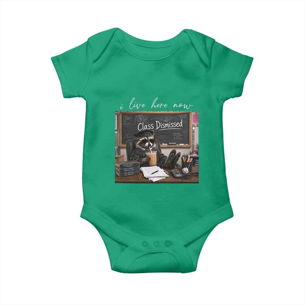 Funny Raccoon Graduation Baby Onesie I Live Here Now TS14 Irish Green Print Your Wear