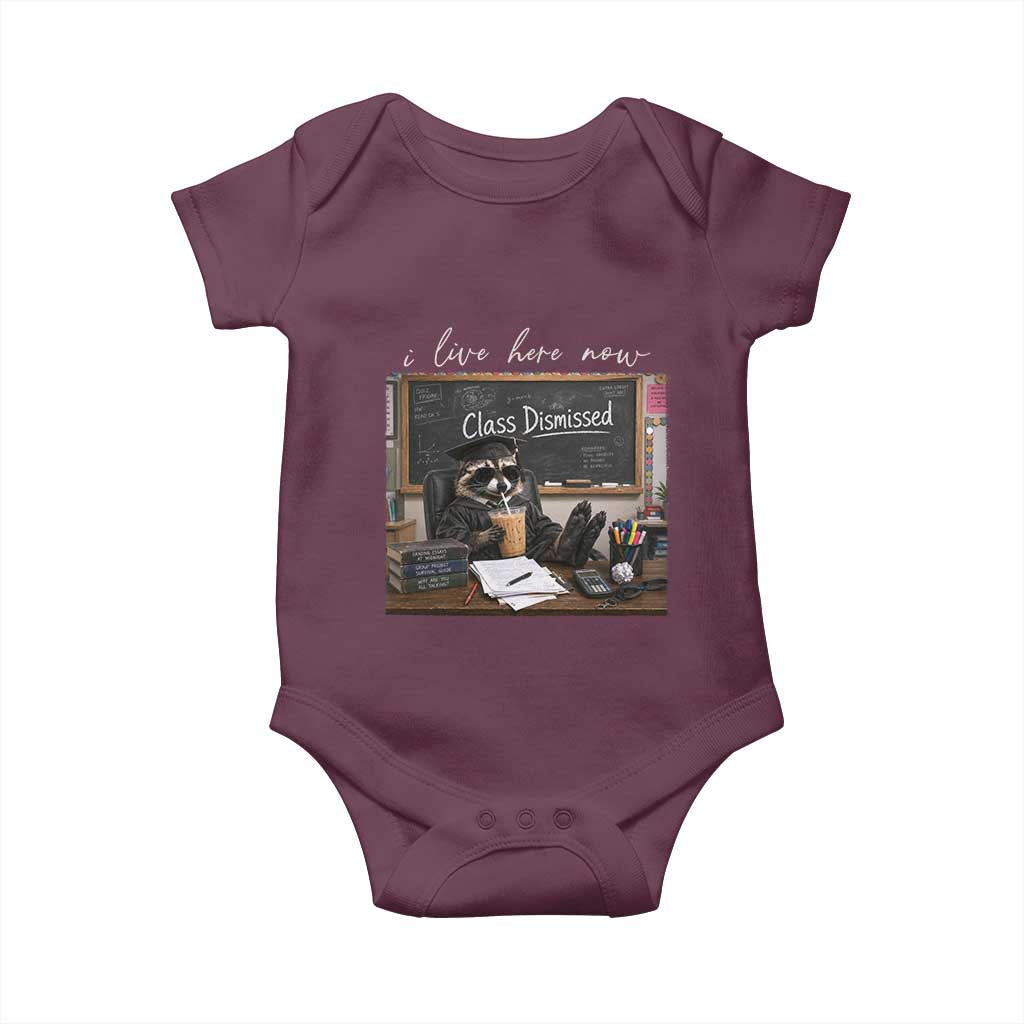 Funny Raccoon Graduation Baby Onesie I Live Here Now TS14 Maroon Print Your Wear
