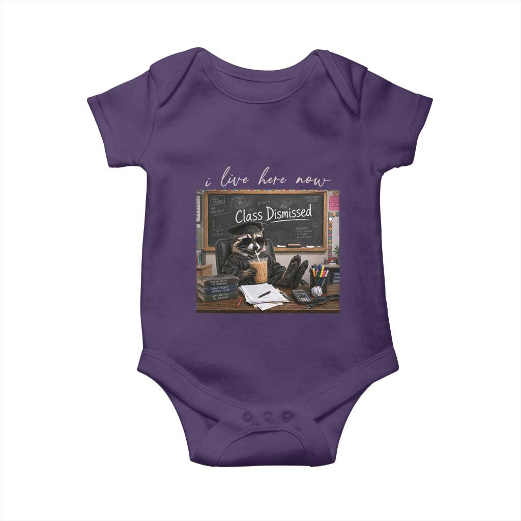 Funny Raccoon Graduation Baby Onesie I Live Here Now TS14 Purple Print Your Wear