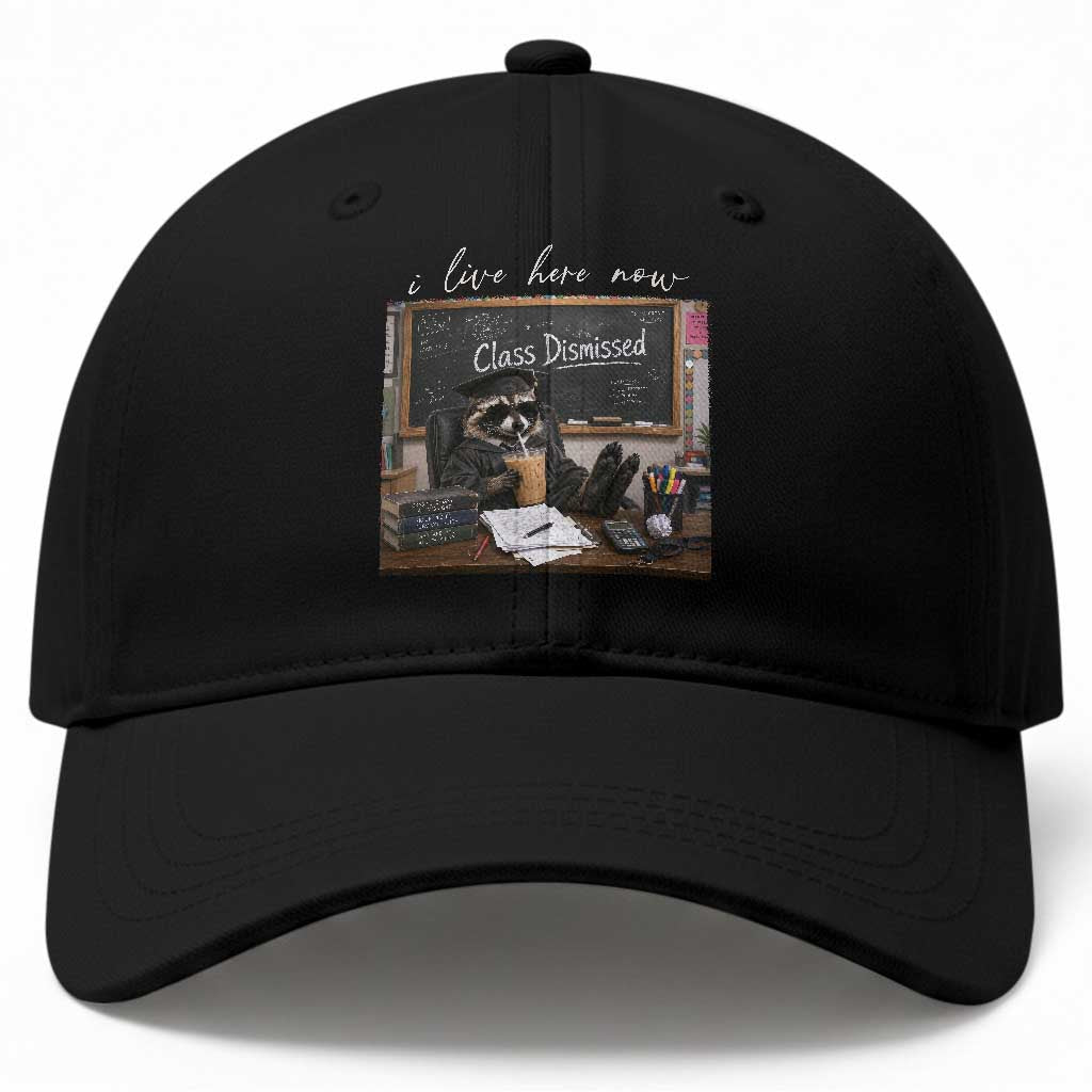 Funny Raccoon Graduation Baseball Cap I Live Here Now