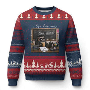 Funny Raccoon Graduation Ugly Christmas Sweater I Live Here Now TS14 Navy Red Print Your Wear