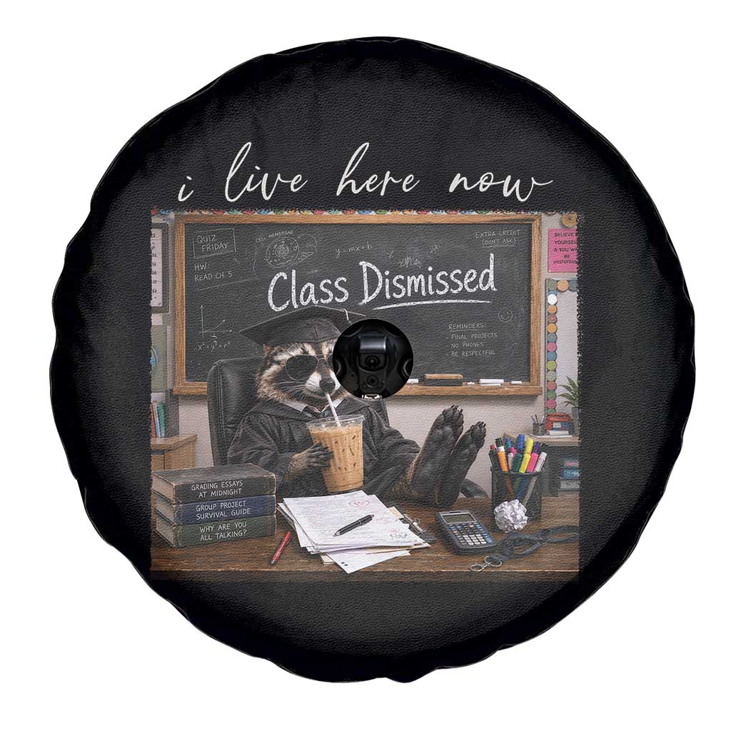 Funny Raccoon Graduation Spare Tire Cover I Live Here Now TS14 Print Your Wear