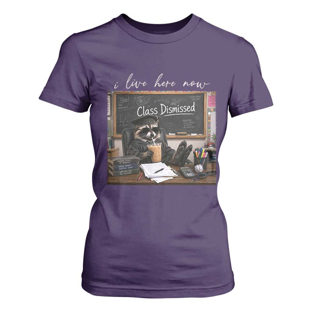 Funny Raccoon Graduation T Shirt For Women I Live Here Now TS14 Purple Print Your Wear