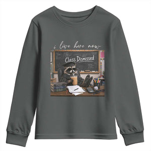 Funny Raccoon Graduation Youth Sweatshirt I Live Here Now TS14 Dark Heather Print Your Wear