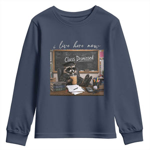 Funny Raccoon Graduation Youth Sweatshirt I Live Here Now TS14 Navy Print Your Wear