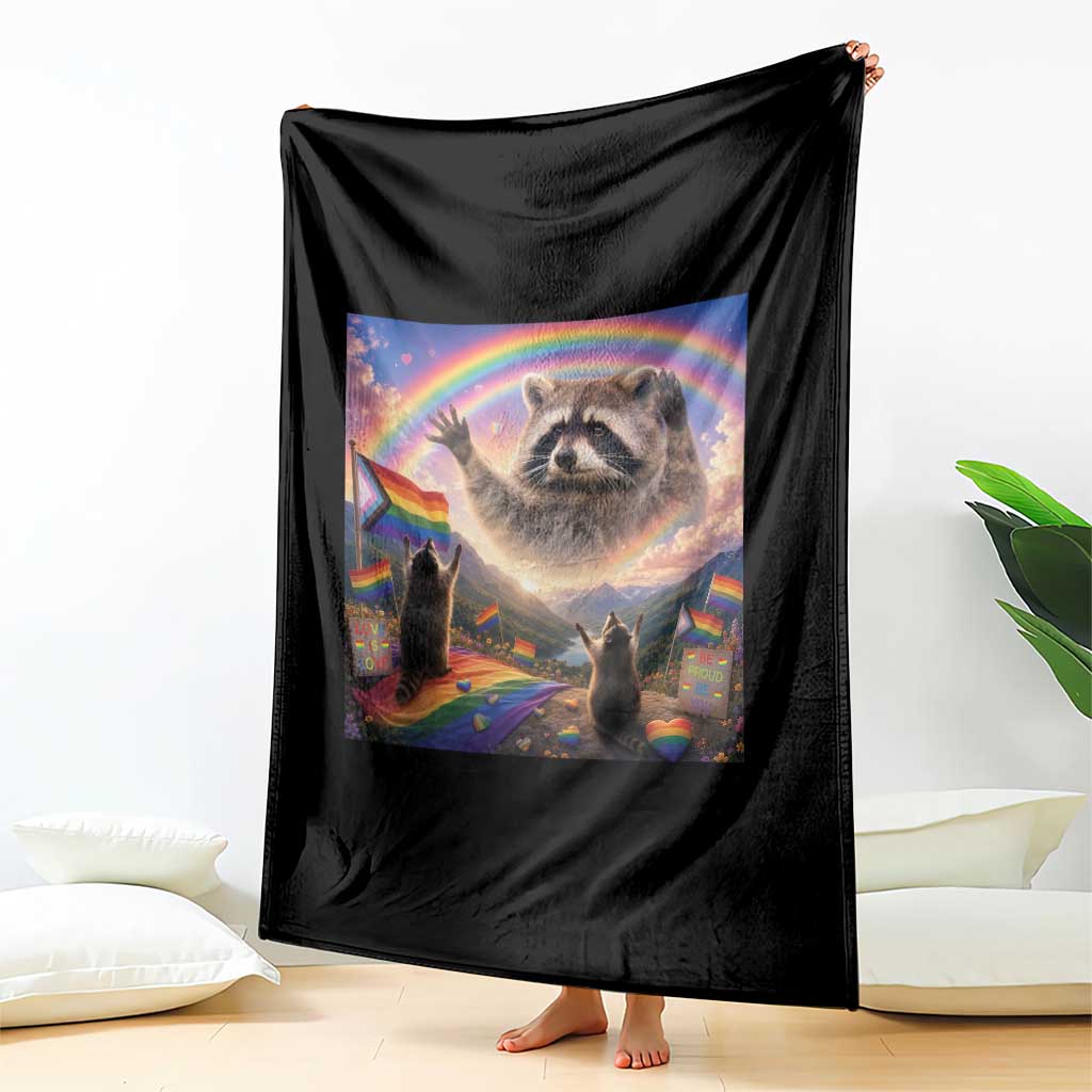 LGBTQ Pride Raccoon Rainbow Flag Throw Blanket Two Raccoons Howling to The Rainbow TS14 Print Your Wear