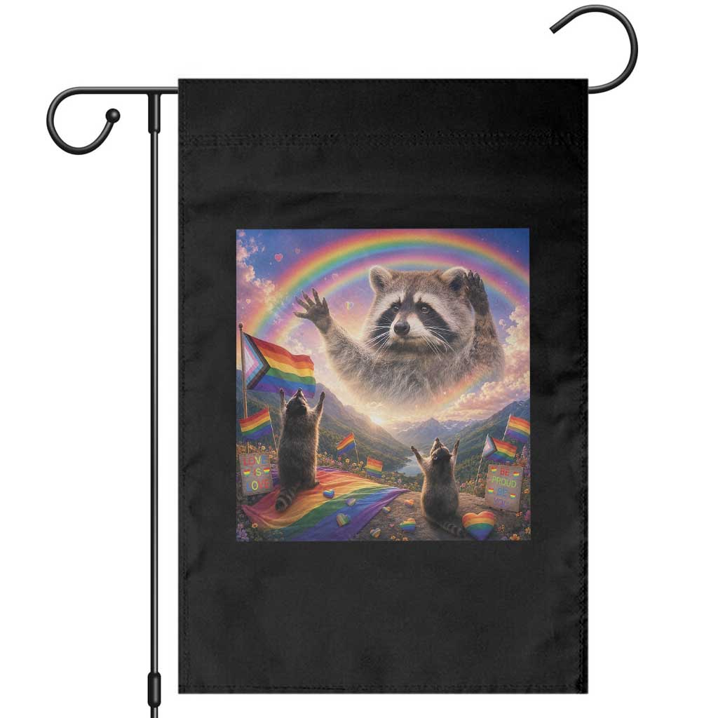 LGBTQ Pride Raccoon Rainbow Flag Garden Flag Two Raccoons Howling to The Rainbow TS14 Black Print Your Wear