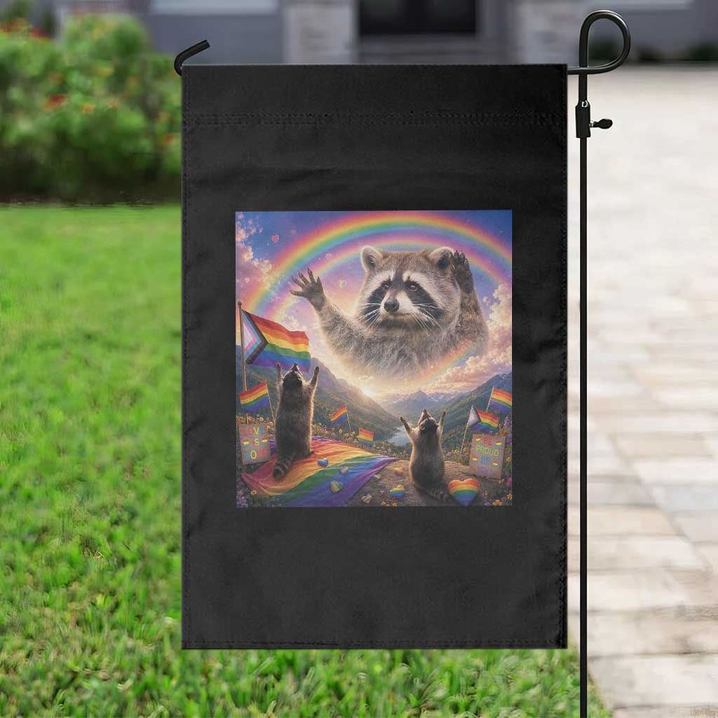 LGBTQ Pride Raccoon Rainbow Flag Garden Flag Two Raccoons Howling to The Rainbow TS14 Print Your Wear