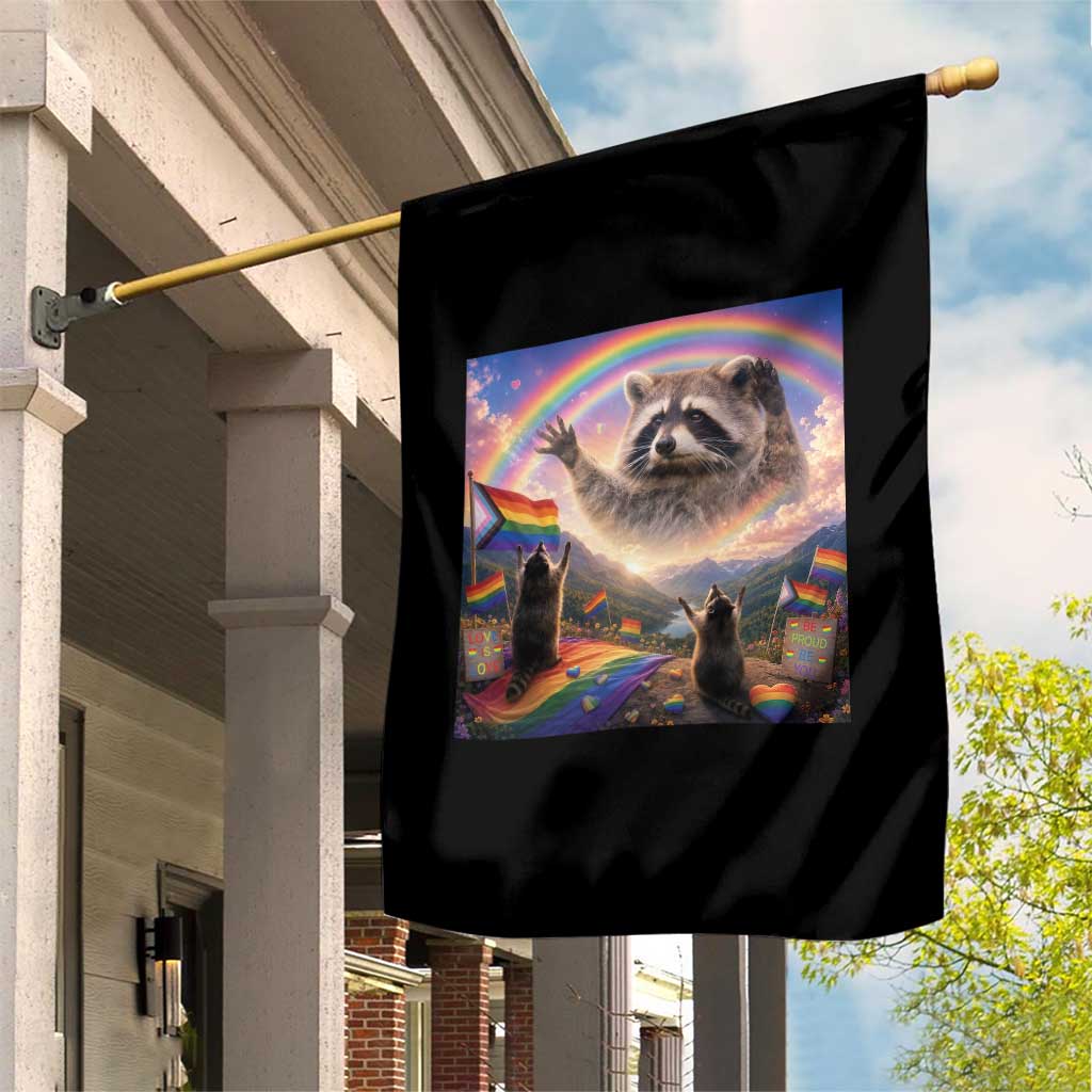 LGBTQ Pride Raccoon Rainbow Flag Garden Flag Two Raccoons Howling to The Rainbow TS14 Print Your Wear