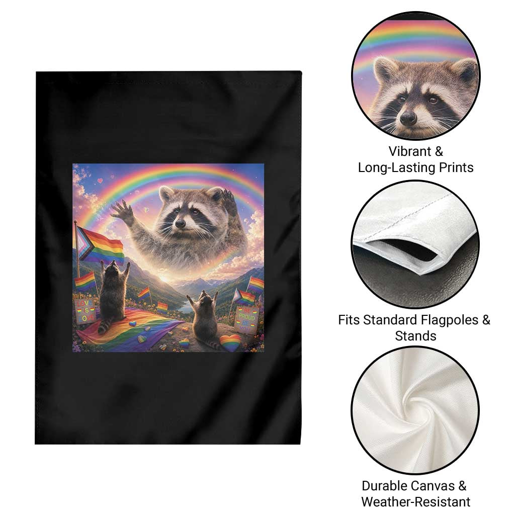 LGBTQ Pride Raccoon Rainbow Flag Garden Flag Two Raccoons Howling to The Rainbow TS14 Print Your Wear