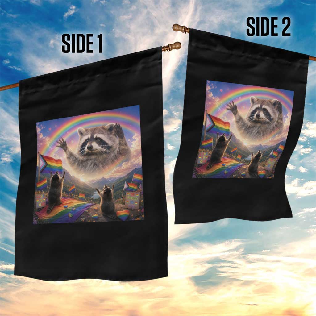 LGBTQ Pride Raccoon Rainbow Flag Garden Flag Two Raccoons Howling to The Rainbow TS14 Print Your Wear