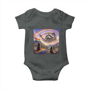 LGBTQ Pride Raccoon Rainbow Flag Baby Onesie Two Raccoons Howling to The Rainbow TS14 Dark Heather Print Your Wear