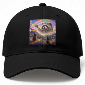 LGBTQ Pride Raccoon Rainbow Flag Baseball Cap Two Raccoons Howling to The Rainbow