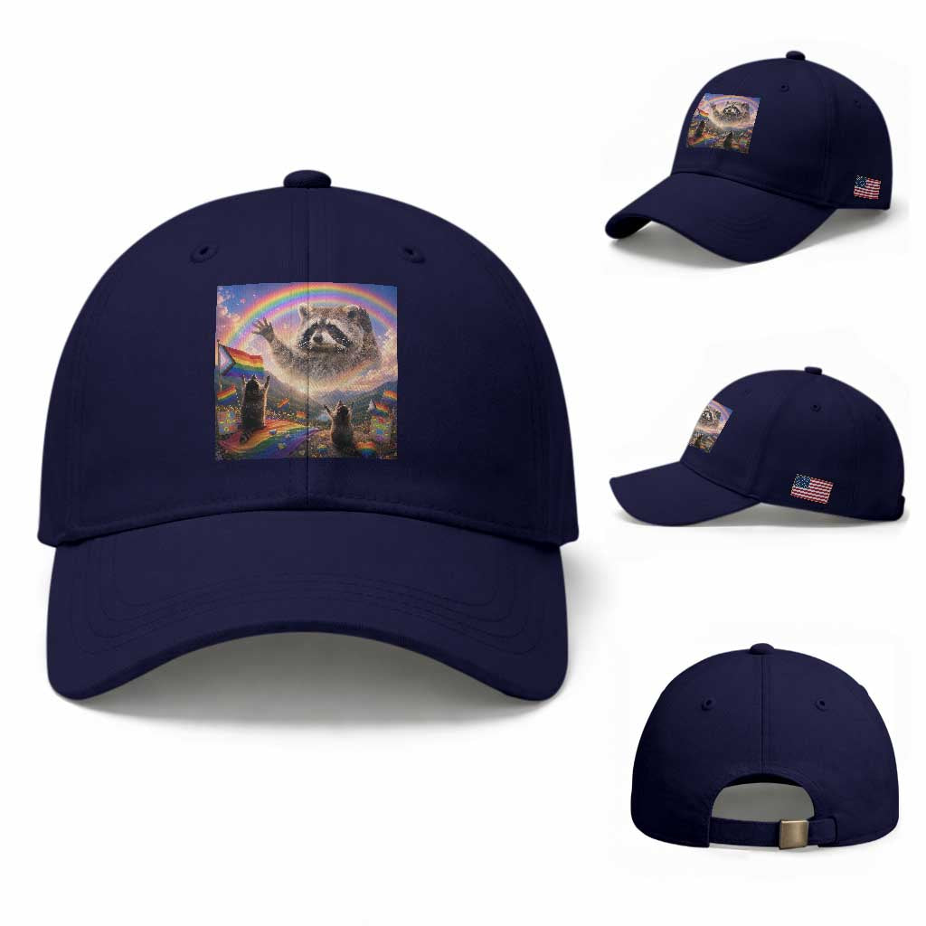 LGBTQ Pride Raccoon Rainbow Flag Baseball Cap Two Raccoons Howling to The Rainbow