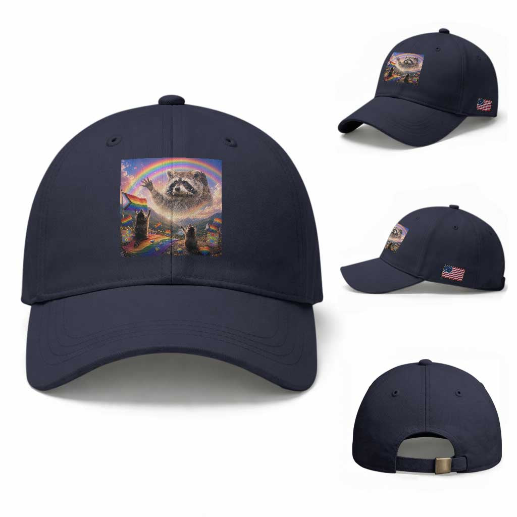 LGBTQ Pride Raccoon Rainbow Flag Baseball Cap Two Raccoons Howling to The Rainbow