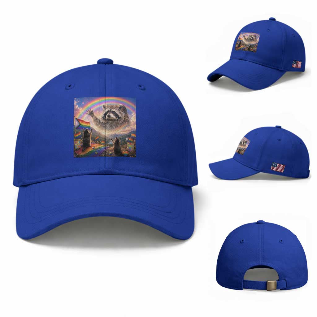 LGBTQ Pride Raccoon Rainbow Flag Baseball Cap Two Raccoons Howling to The Rainbow