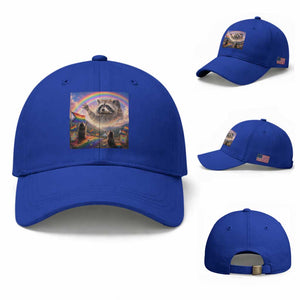 LGBTQ Pride Raccoon Rainbow Flag Baseball Cap Two Raccoons Howling to The Rainbow