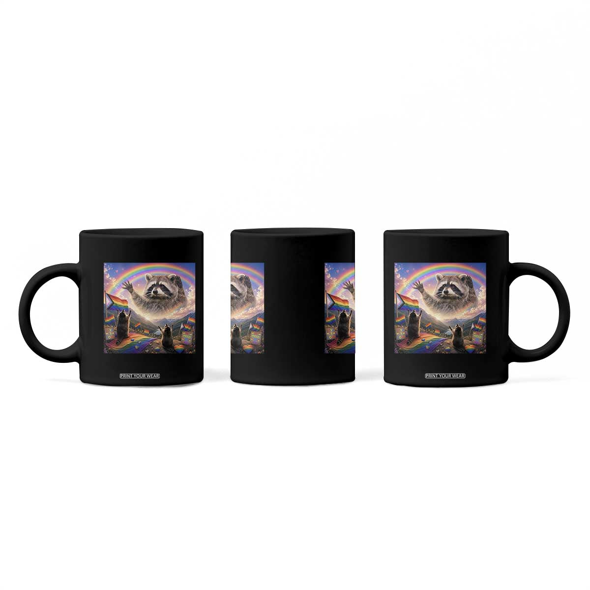 LGBTQ Pride Raccoon Rainbow Flag Coffee Mug Two Raccoons Howling to The Rainbow
