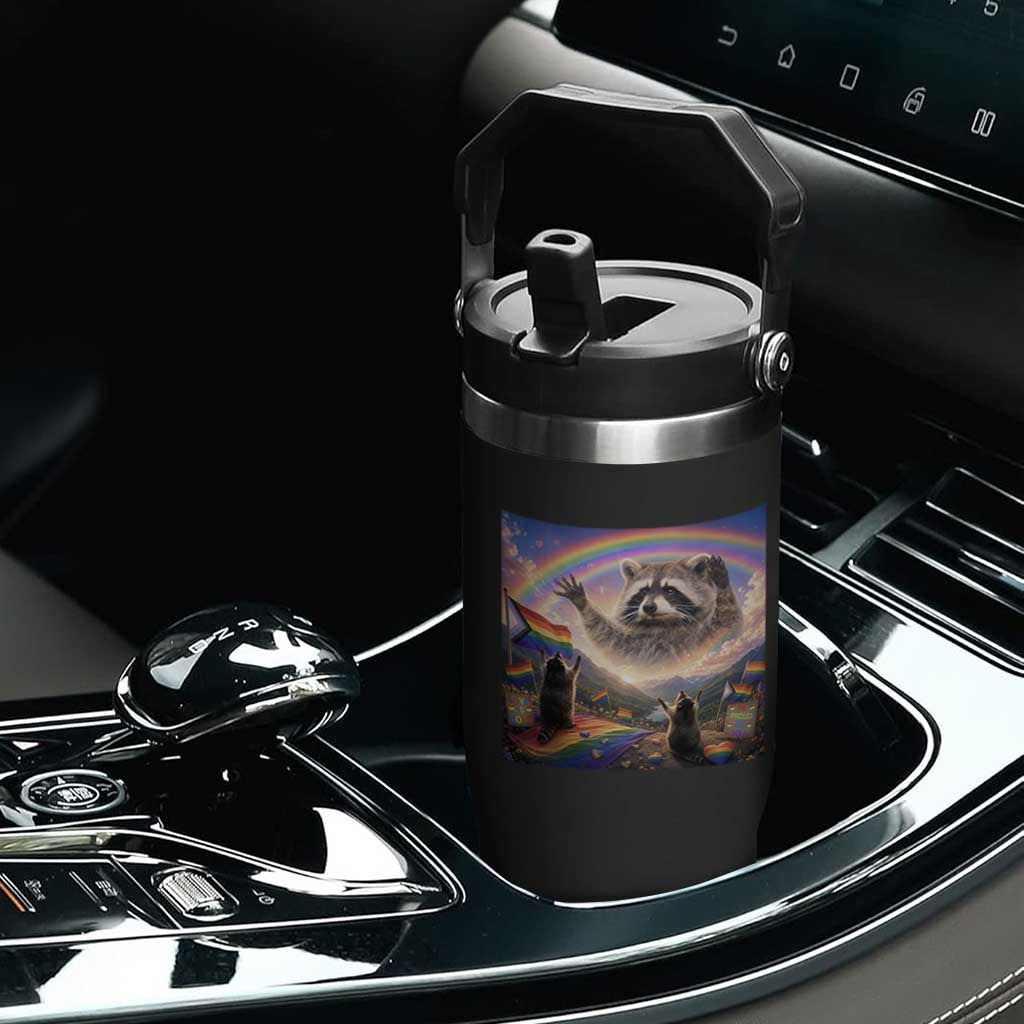 LGBTQ Pride Raccoon Rainbow Flag Flip Straw Tumbler Two Raccoons Howling to The Rainbow TS14 Print Your Wear