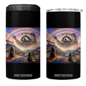 LGBTQ Pride Raccoon Rainbow Flag 4 in 1 Can Cooler Tumbler Two Raccoons Howling to The Rainbow TS14 One Size: 16 oz Black Print Your Wear