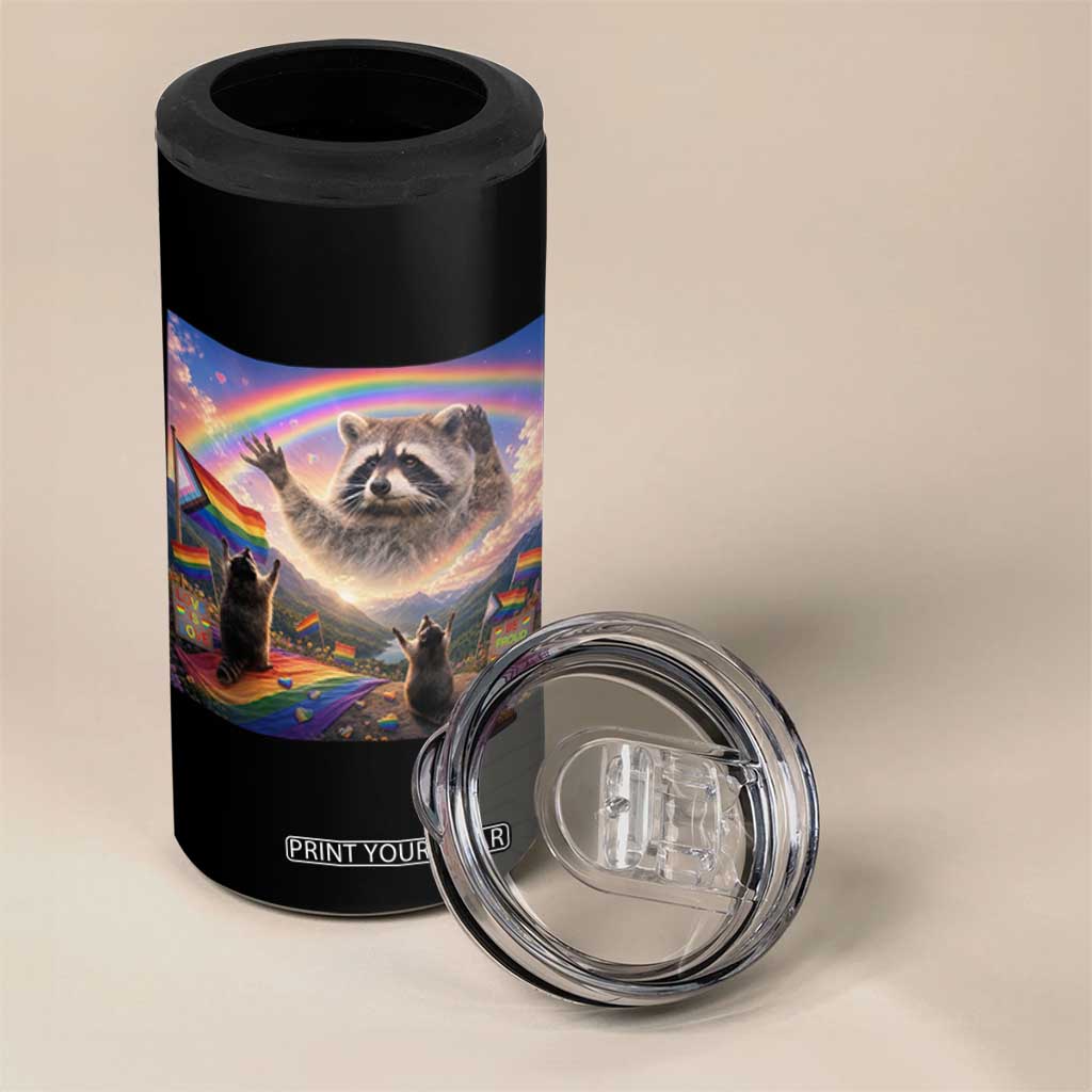 LGBTQ Pride Raccoon Rainbow Flag 4 in 1 Can Cooler Tumbler Two Raccoons Howling to The Rainbow TS14 Print Your Wear